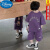 迪士尼（Disney）粉笔末端男童2024新款儿童宝宝帅气短袖短裤五分运动休闲两件套 葡萄紫 套装 120 (110-119)厘米