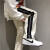 柏羽蔻夏季长裤男美式裤子设计感小众黑白条纹垂坠感宽松阔腿拖 白色 M