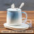 沐晓海豚陶瓷马克杯咖啡杯带手机支架盖男女简约情侣款一对早餐牛奶杯 (粉+蓝)渐变海豚一对 2个 400ml 礼盒装(杯+盖+陶瓷柄勺+吸管+帽)