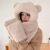 杜宾爵鄂尔多市产可爱小熊帽子女冬季保暖围巾手套三件套加厚防风骑车帽 格子粉色