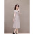 CAT AI TATA时尚格纹连衣裙女年夏季新款韩版气质系带收腰中长款格子裙子 灰格 XXXL