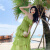 彩姿茜沙滩裙海边旅游度假夏季新荷叶边甜美高腰不规则吊带裙雪纺连衣裙 绿色 L
