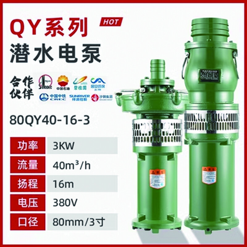 雷动 人民国标QY油浸式潜水泵三相380v大流量抽水泵灌溉油浸泵 80QY40-16-3 