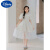 迪士尼（Disney）女童连衣裙夏季儿童公主裙子甜美洋气法式小礼服生日宴小女孩纱裙 米白色 130cm