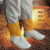 博雷奇牛皮电焊护脚护腿耐高温防烫套袖防护脚套焊接隔热脚盖 黄色长22厘米系带护脚