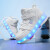 慕雅香新款高帮儿童暴走鞋四轮变形溜冰鞋LED发光轮子鞋男童女童滑轮鞋 518白色 28码