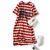 WAIT AWAIT显瘦小个子连衣裙遮肚子夏季宽松条纹印花T恤女装学生韩版大 红色条纹 S码50-80斤