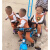 二胎婴儿手推车双人车二胎神器三胞胎三人座童车三轮车脚踏车推车 红色充气轮带蓬