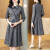 JIANDIRUN法式减龄娃娃领连衣裙女秋季时尚印花气质通勤包假两件裙子 灰色 S
