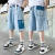 戴丽格童夏季新款男童牛仔短裤时髦侧面大口袋中大童五分裤 蓝色 120cm