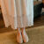 IFIZ早春新款高端气质女神范衣服法式赫本风长裙白色蕾丝 杏色 xl