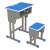 课桌椅中小学生教室学校单双人培训辅导补习班写字桌 透明 双柱方凳蓝白