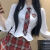 TKNK格子衬衫女新款2024高级感甜辣风韩系学院jk制服半身裙套装秋冬季 红领带长袖衬衫 S