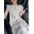 拉夏贝尔新中式重工提花刺绣连衣裙女夏季高级设计感温柔风气质小飞袖长裙 白色 M 建议85-100斤