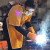 中固电焊焊工工作服防烫阻燃耐高温氩弧焊整皮焊接围裙 桔色整皮长款低领短袖105CM XL