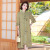 利淑黛中老年新中式国风连衣裙夏季新款妈妈遮肚减龄中袖气质雪纺长裙子 黄绿色 XL