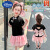 迪士尼（Disney）女童国风连衣裙夏季2024新款儿童短袖新中式裙子女宝宝夏装公主裙 黑色 90cm