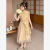 GTYUWVG女童中式旗袍裙套装2024夏季新款女童旗袍套装夏装中大童中国风花 土黄色 110cm
