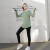 啄木鸟跑步运动套装女长款遮臀宽松速干上衣健身T恤瑜伽服胖MM大码长袖A 绿色长袖[单上衣] M [80-100斤]