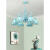 花灯罩地中海风格蓝色吊灯简约温馨客厅灯卧室灯餐厅儿童房装饰灯 淡蓝5头+白荷灯罩