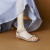 RINDU软皮方头平底一字带凉鞋女2022年夏季新款珍珠软底平跟女鞋 米白色 38