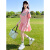 稚因倍（JUVEIN BABY）女童连衣裙夏季新款中大童时髦翻领Polo裙子卡通印花韩版中长裙 粉色 120cm