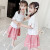 夏天女童民国风刺绣套装2024夏季新款小女孩中国风旗袍裙子两件套 粉色 160cm