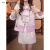 拉夏贝尔新款中式国风粉色马甲衬衫短裙三件套装女早春减龄洋气时尚小个子 半裙 S85-105