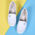 着邻韩版气垫夏季透气护士鞋白平底舒适防滑软底坡跟女医护工作鞋 果冻底（皮）白深蓝 35