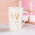 创意陶瓷咖啡马克杯带盖勺个性潮流牛奶喝水杯子男女早餐茶杯 白色-W单杯