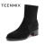 Teenmix/天美意冬商场同款羊绒皮革/纺织品粗跟女中靴AT071DZ8 黑色 38