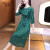 瑟俐品牌高级感醋酸提花连衣裙夏季新款高端大牌设计感收腰显瘦气质裙 墨绿色 S
