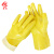 浸胶工业橡胶手套 防水防油耐酸碱加厚浸塑手套黄色5双
