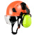 多功能工地护目防砸安全帽男隔音降噪耳罩新建筑工程头帽印字 橙色帽+透明镜+G07E耳罩