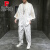 皮尔卡丹品牌高档男装 中国风男装2022新款夏季冰丝T恤套装潮牌唐装七分袖体恤汉服一套针织 白色+白色 M