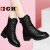 I·G·H高端品牌米色马丁靴英伦风显瘦小短靴子单靴百搭新款白色女鞋子 黑色跟高4cm 35