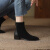施菲雅韩版磨砂羊皮方跟短靴女祼靴保暖绒里时尚拼色中跟低筒靴40大小码 黑色 34