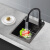 JOWOM黑色纳米小水槽手工洗菜盆厨房雪花304不锈钢加厚小号 黑52*40+D水龙头