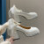 西马驼（XIMATUO）高跟小皮鞋女春秋2023新款珍珠白色法式粗跟浅口防水台一字扣单鞋 米白色 36