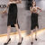 PXHU包臀裙半身裙中长款开叉不规则黑色弹力修身显瘦2023秋冬女性感子 黑色 XL 建议118-130斤