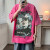 古莱登（GODLIKE）美式复古做旧水洗人物卡通印花宽松落肩短袖T恤男女上衣 粉红色 4XL