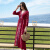 西子美丽心情新款民族风度假连衣裙女夏红色复古刺绣V领波西米亚沙滩裙F261 酒红色 XXL