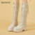 达芙妮品牌白色长筒靴女高筒靴2023年新款秋冬靴子女小个子长靴骑士靴 米色单里BN4622607092 35