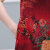东方鸭绵绸中年女装新款夏季中长款真丝短袖连衣裙老妈装宽松显瘦裙子 306深红色 XL 建议90-112斤