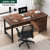 办公桌办公室桌子简约现代电脑桌台式桌书桌学习桌桌椅组合 140*60深胡桃色(桌椅组合)