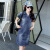 宝乔旭女装短袖牛仔连衣裙200斤夏季减龄韩版翻领修身中长款裙子 蓝色 S