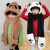 1-12岁小女孩围巾儿童帽子手套三件套一体韩版子保暖双层加厚冬天男女童 熊猫红色 款