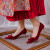 唐绘色酒红色敬酒婚鞋春夏季新款细跟绒面高跟鞋女中式尖头结婚新娘鞋 酒红色 6cm 34