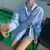 TKNK女衬衫长袖高档的韩国chic小众设计翻领单排扣腰带不规则宽松休闲 蓝色 S
