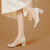 达芙妮牛皮单鞋女2023春季新款女鞋子粗跟中跟高跟鞋玛丽珍一脚蹬小皮鞋 米色跟高5.3cm 39